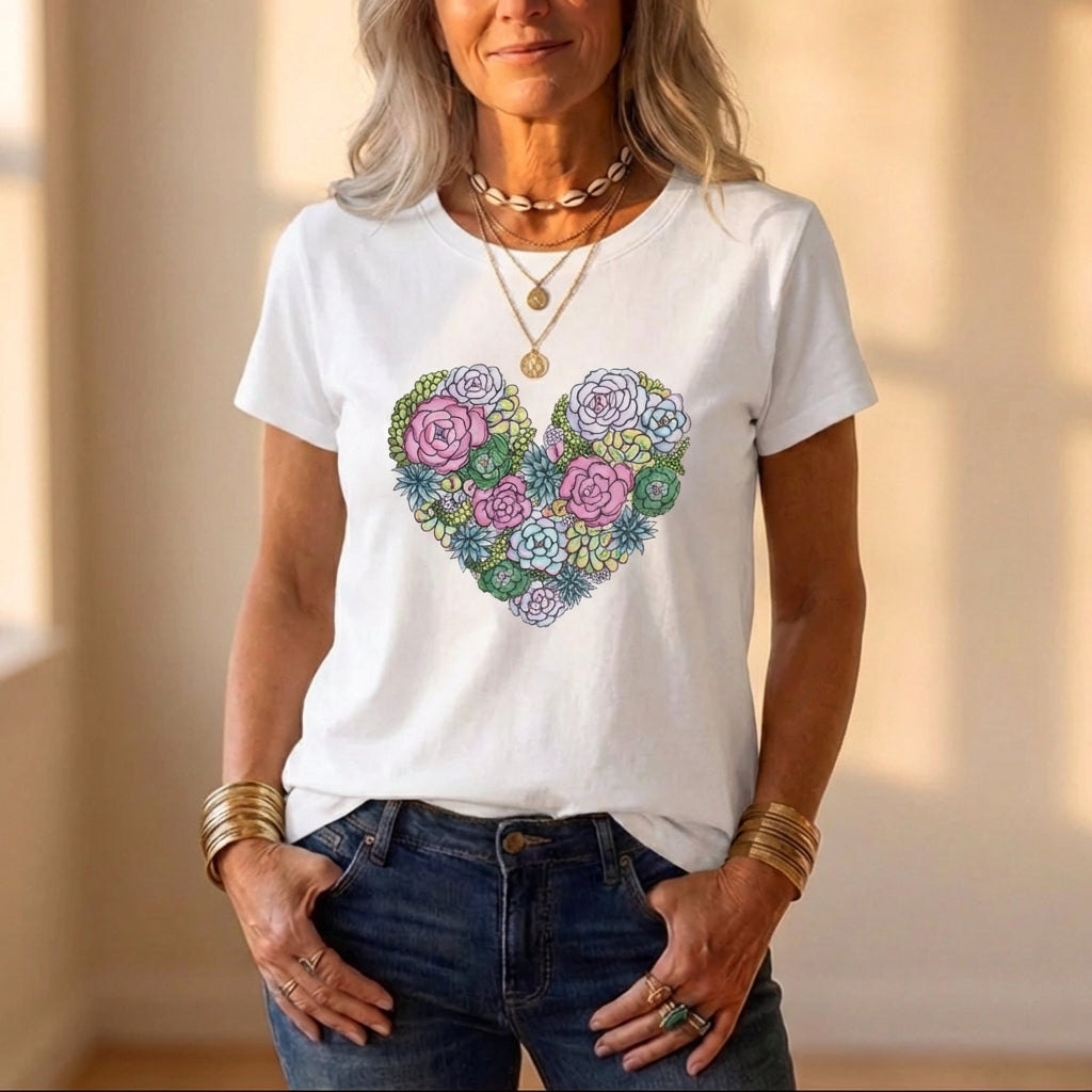 Cotton T Shirt With Ombre Heart Graphic