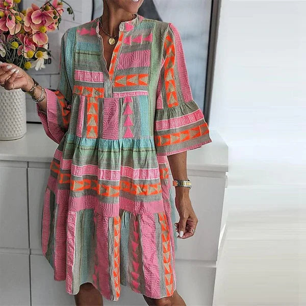 Geometric Print Tiered Boho Dress