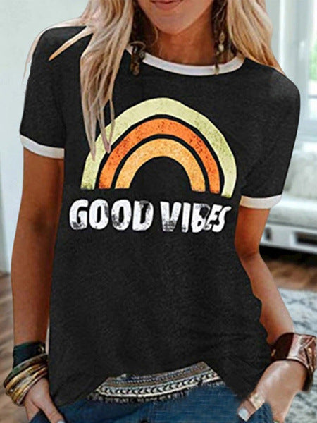 Good Vibes Rainbow Graphic Ringer Tee