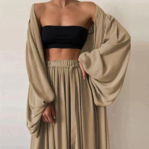 Flowy Wide Leg Palazzo Pants 3 Piece Set