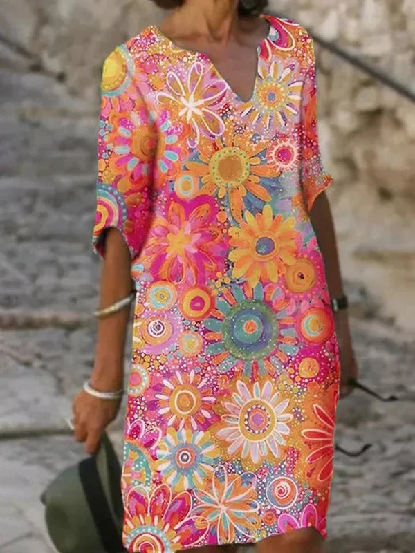 Vibrant Sunflower Print Shift Dress