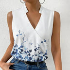 KS | sleeveless top with floral print and V-neckline