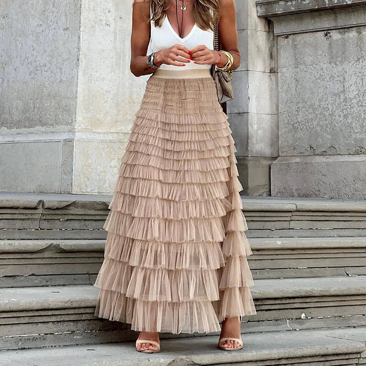 Tiered Ruffle Tulle Maxi Skirt