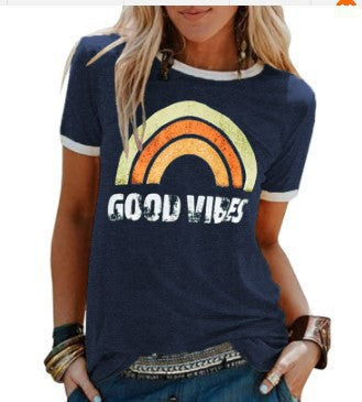 Good Vibes Rainbow Graphic Ringer Tee
