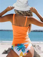 Printed tankini with V-neckline