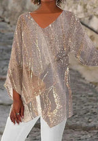 Iridescent Sequin V Neck Tunic Top