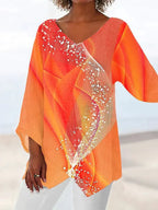Iridescent Sequin V Neck Tunic Top