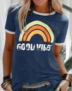 Good Vibes Rainbow Graphic Ringer Tee