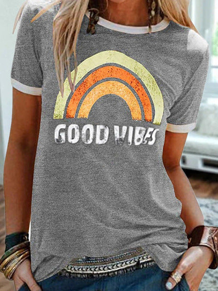 Good Vibes Rainbow Graphic Ringer Tee