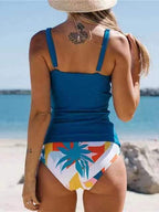 Printed tankini with V-neckline