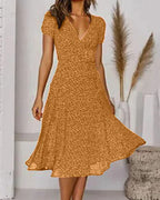 Floral V Neck Fit & Flare Dress