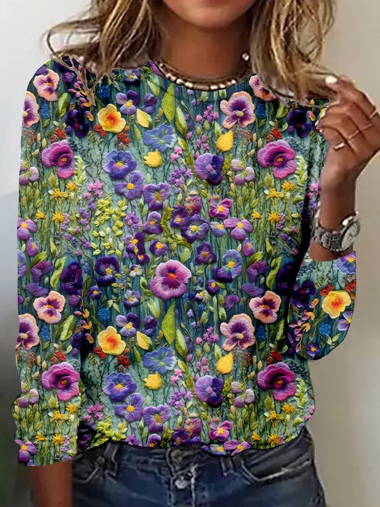 Purple Wildflower Garden Print Sweatshirt