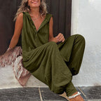 Sleeveless Hooded Linen Jumpsuit
