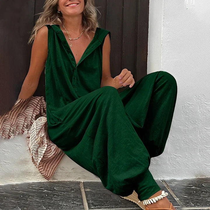Sleeveless Hooded Linen Jumpsuit