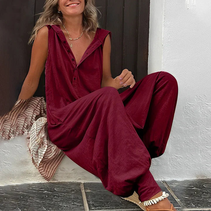 Sleeveless Hooded Linen Jumpsuit