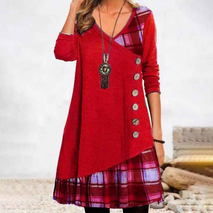 Plaid Trim Button Detail Tunic