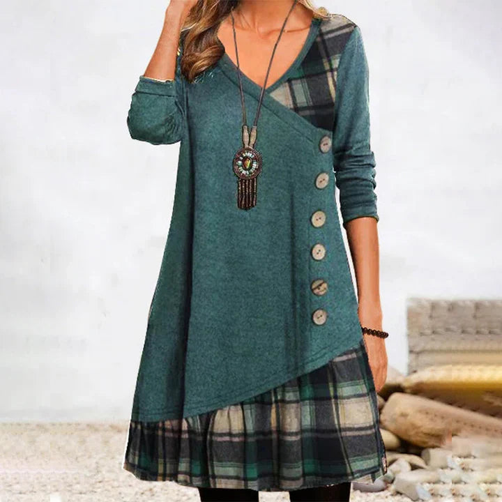 Plaid Trim Button Detail Tunic