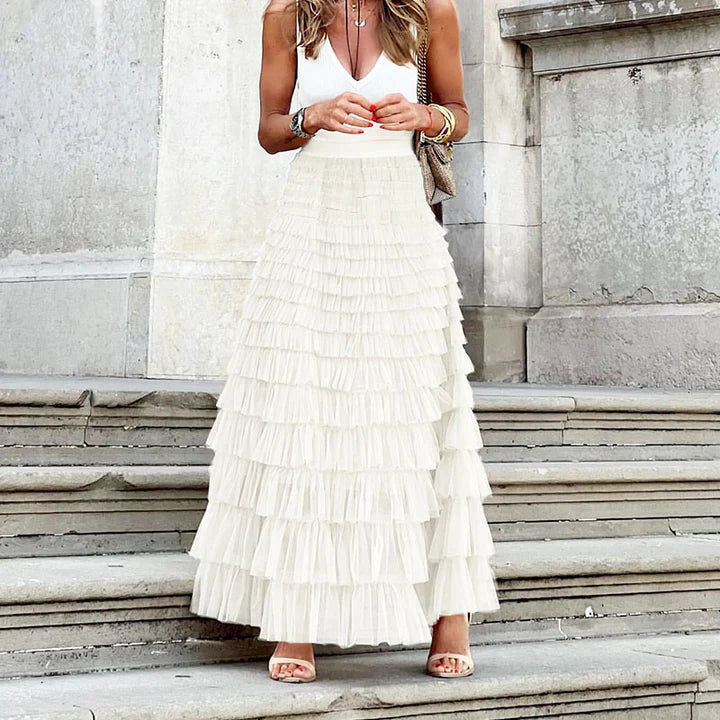 Tiered Ruffle Tulle Maxi Skirt