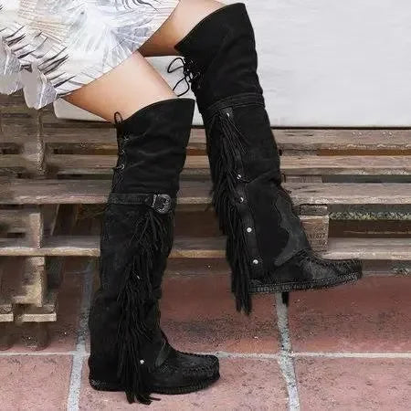 Fringed Over-The-Knee Boots
