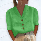 Collared Blouse With Button Detail And Puff Sleeves