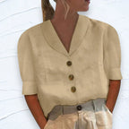 Collared Blouse With Button Detail And Puff Sleeves