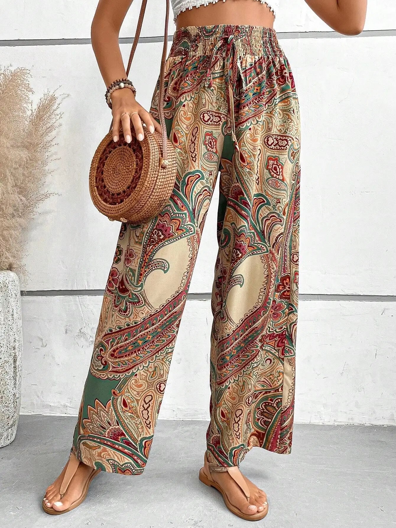 Paisley Wide-Leg Pants