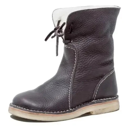 Lace-Up Leather Mid-Calf Boots