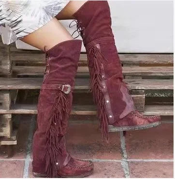 Fringed Over-The-Knee Boots
