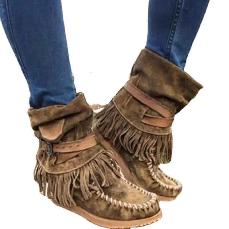 Fringed Moccasin Ankle Boots