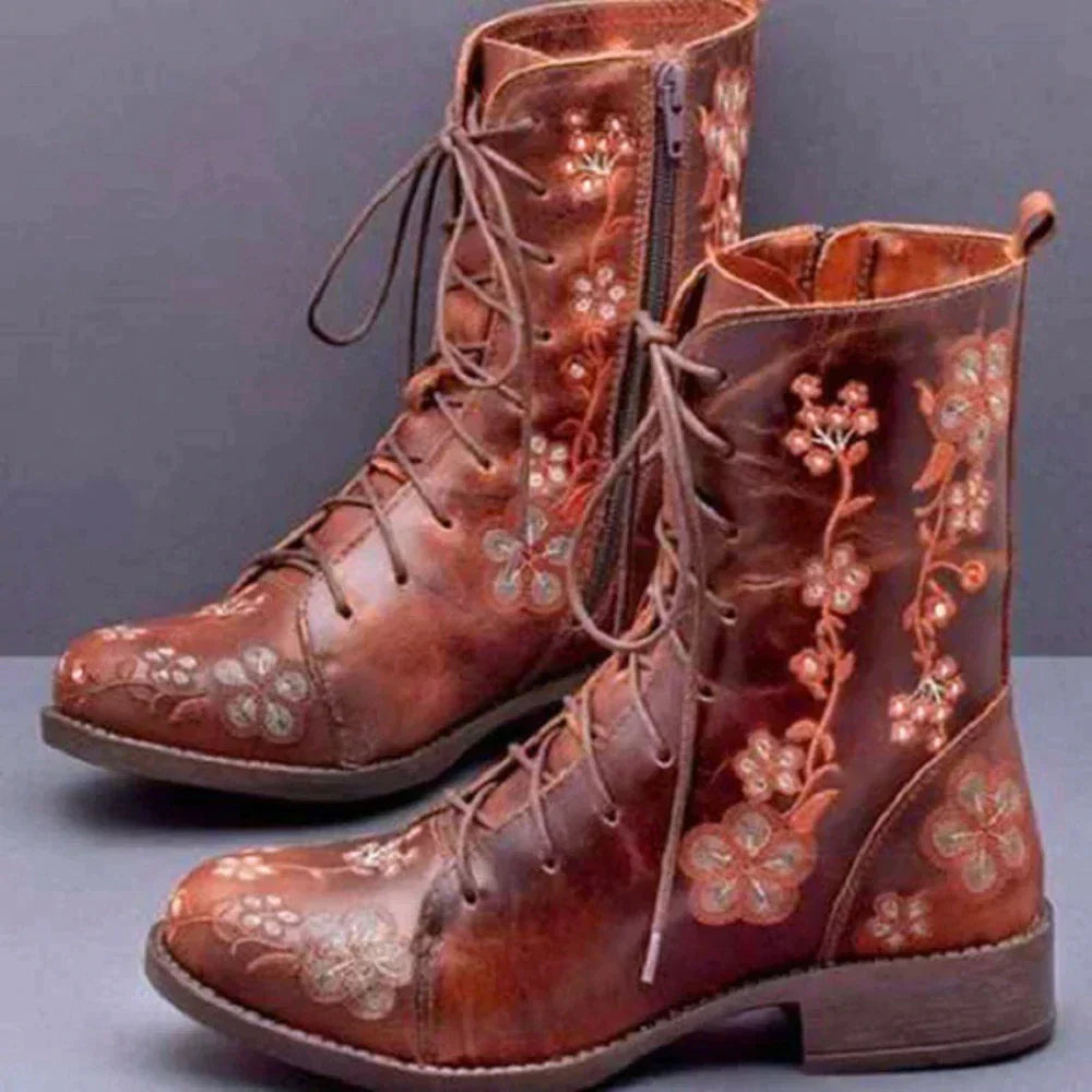 Casual floral lace-up boots