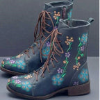 Casual floral lace-up boots