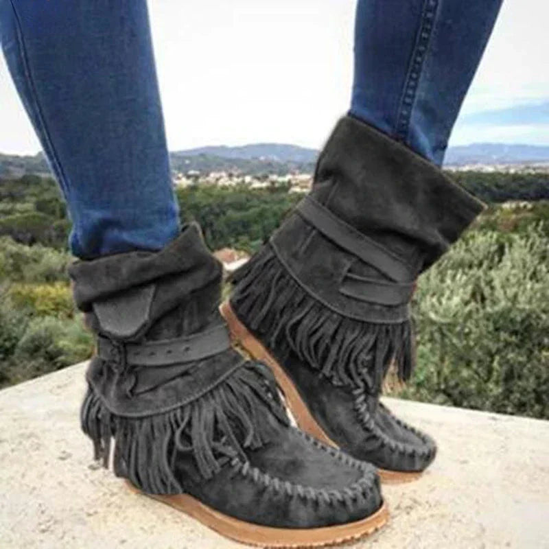 Fringed Moccasin Ankle Boots