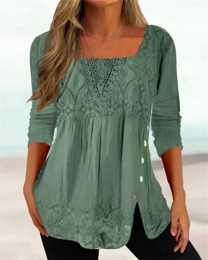 Square Neck Lace Detail Blouse