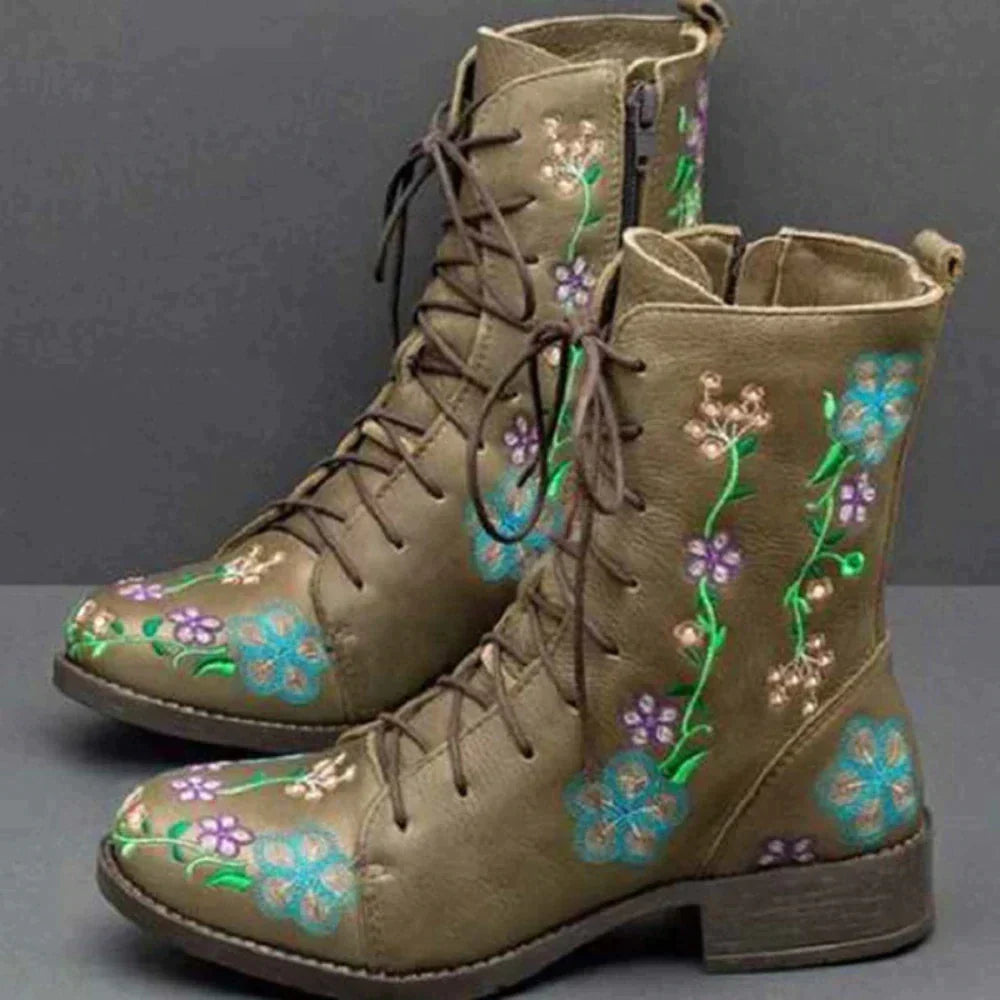 Casual floral lace-up boots