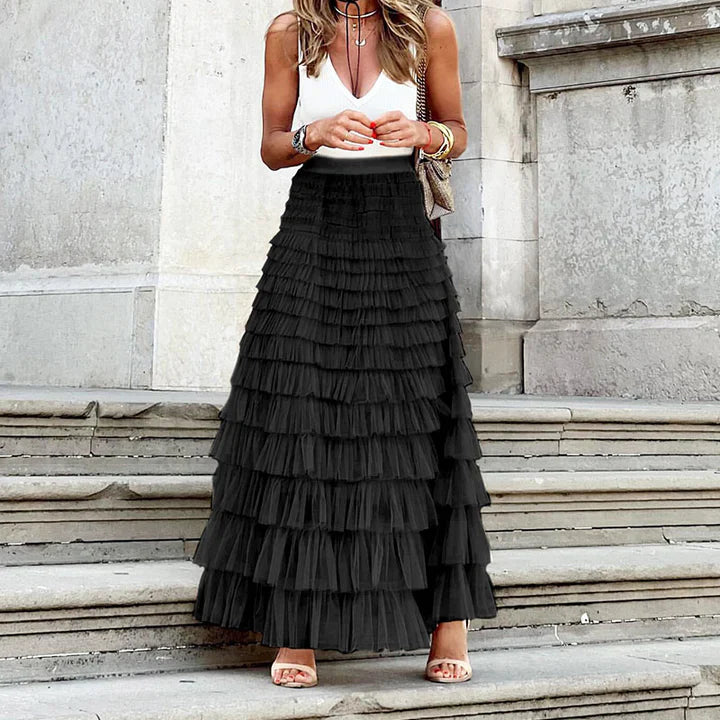 Tiered Ruffle Tulle Maxi Skirt