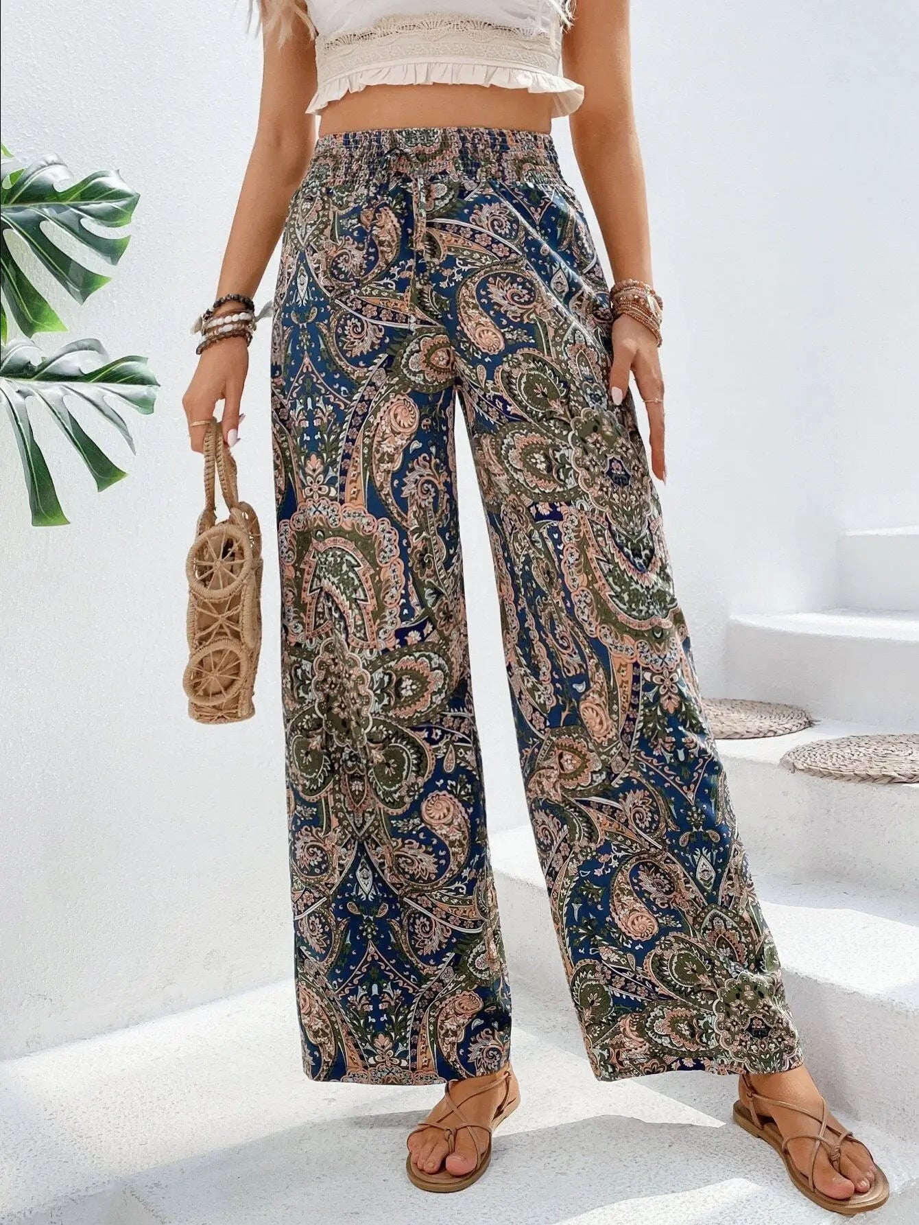 Paisley Wide-Leg Pants
