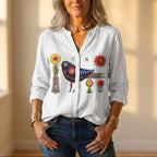 Button Down Shirt With Embroidered Bird & Floral Design