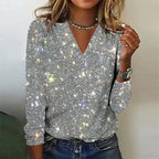 Sequin V Neck Long Sleeve Top