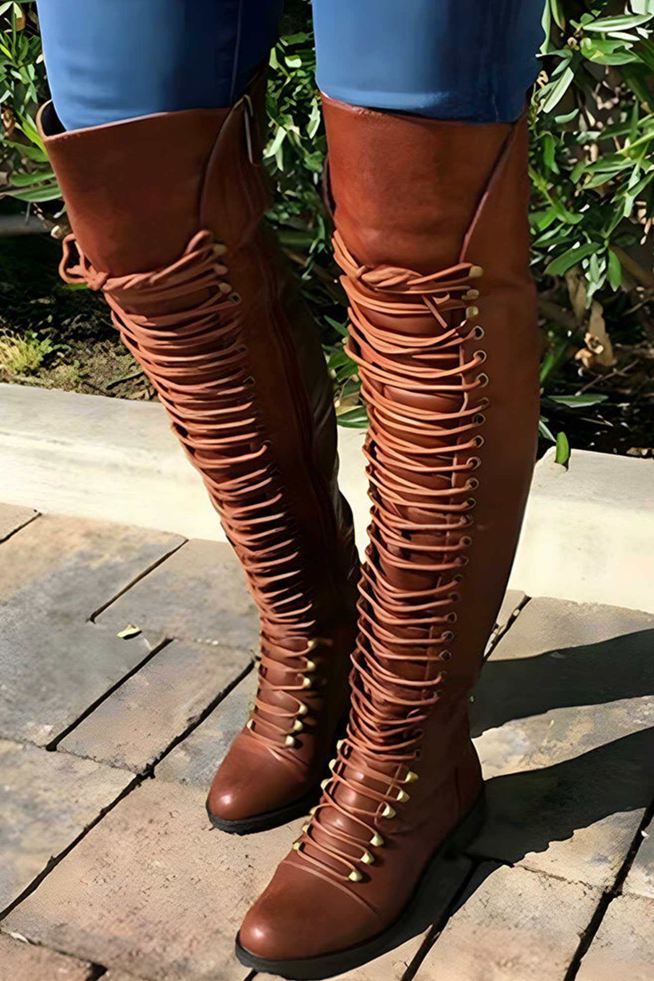 Over-the-knee boots with lacing