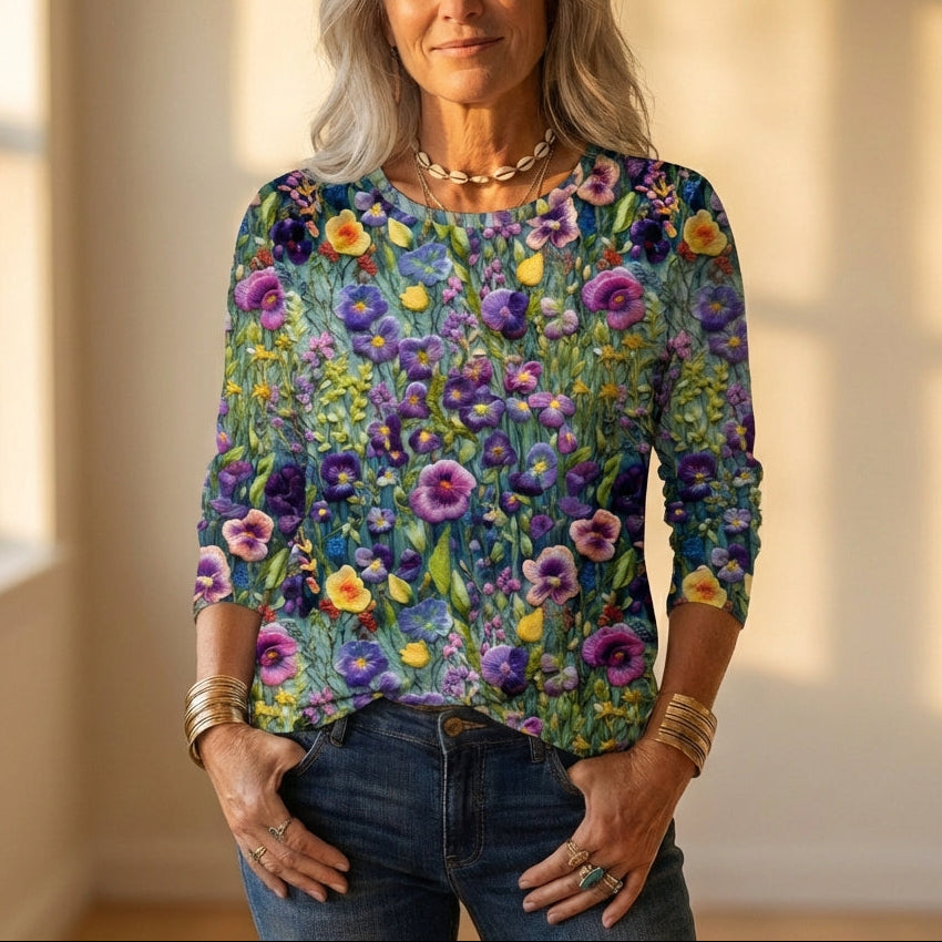 Sweatshirt Multicolor With Wildflower Meadow Pattern