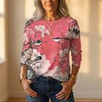 Top With Birds & Cherry Blossom Pattern