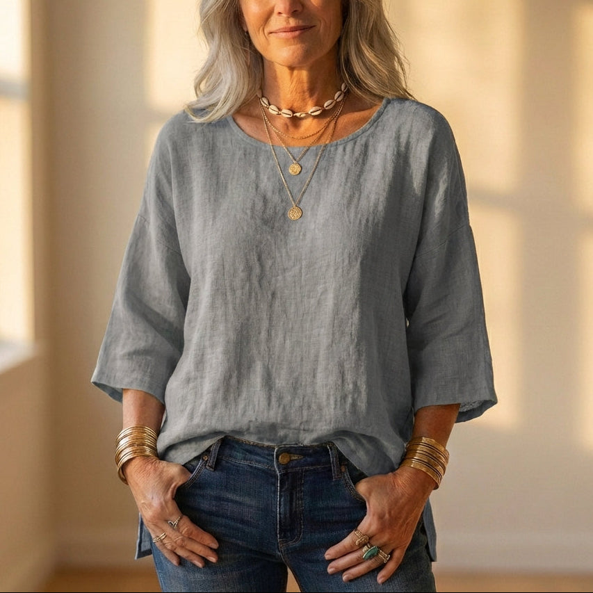 Top Gray Linen With Long Sleeve