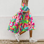 Tropical Multicolor Print Midi Dress
