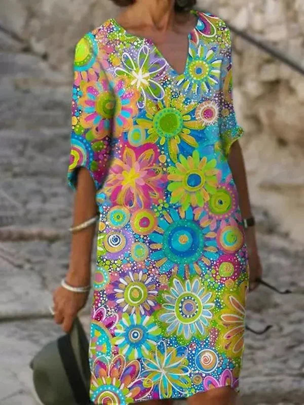 Vibrant Sunflower Print Shift Dress