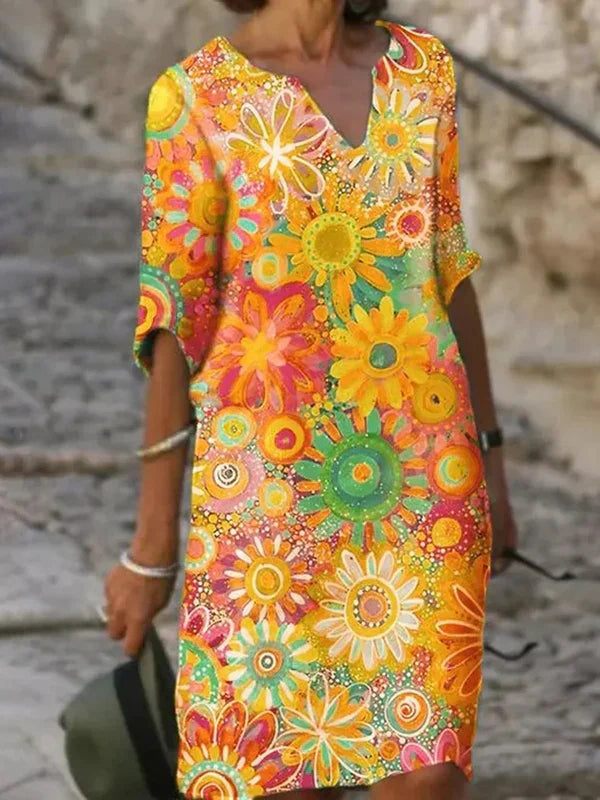 Vibrant Sunflower Print Shift Dress