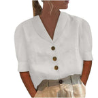 Collared Blouse With Button Detail And Puff Sleeves