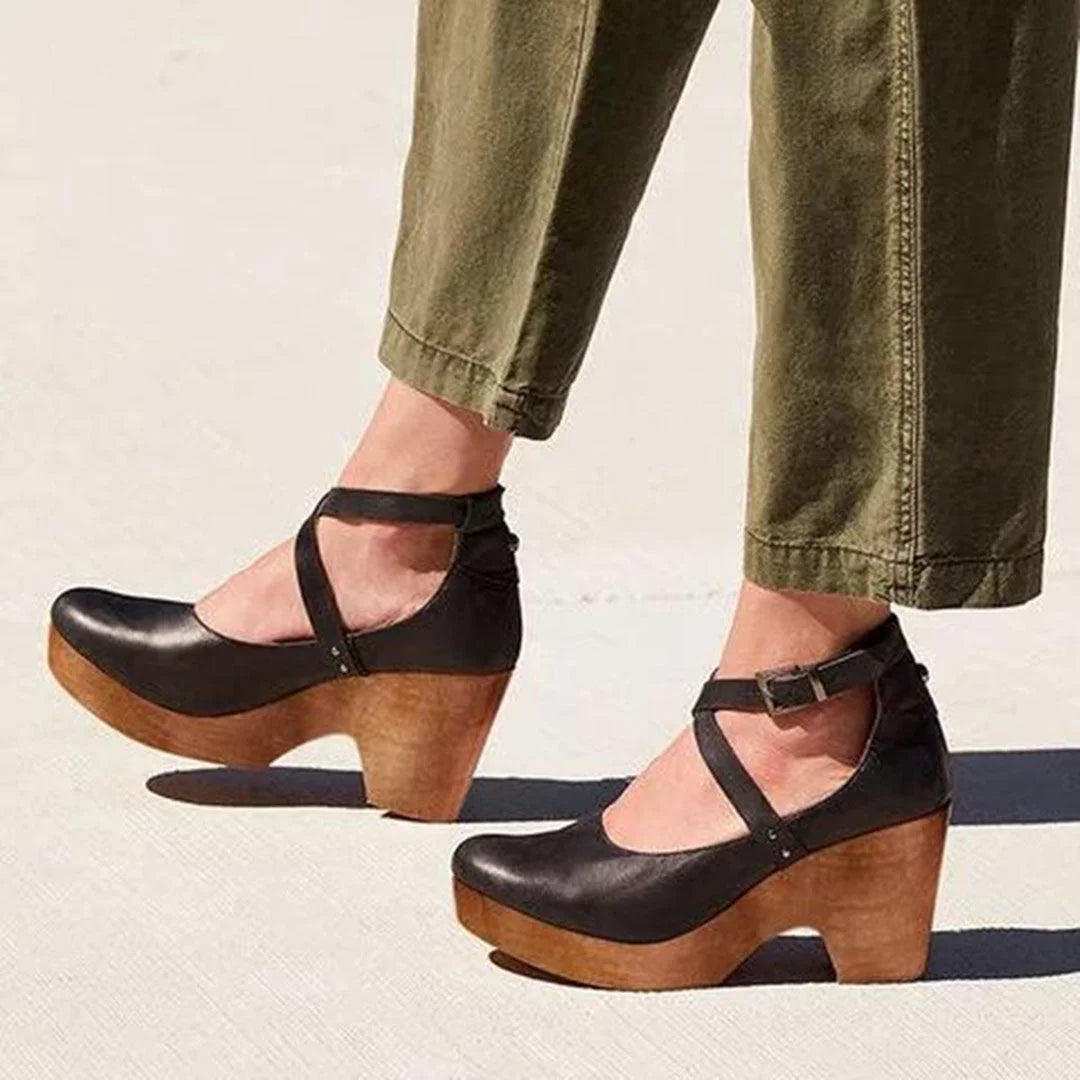 Wooden Wedge Mary Janes