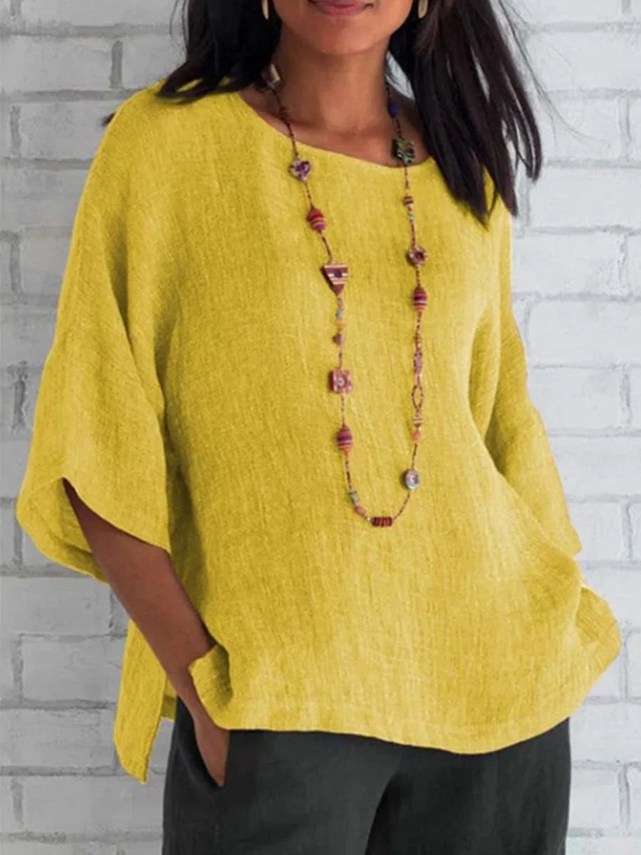 Linen Round Neck Relaxed Top