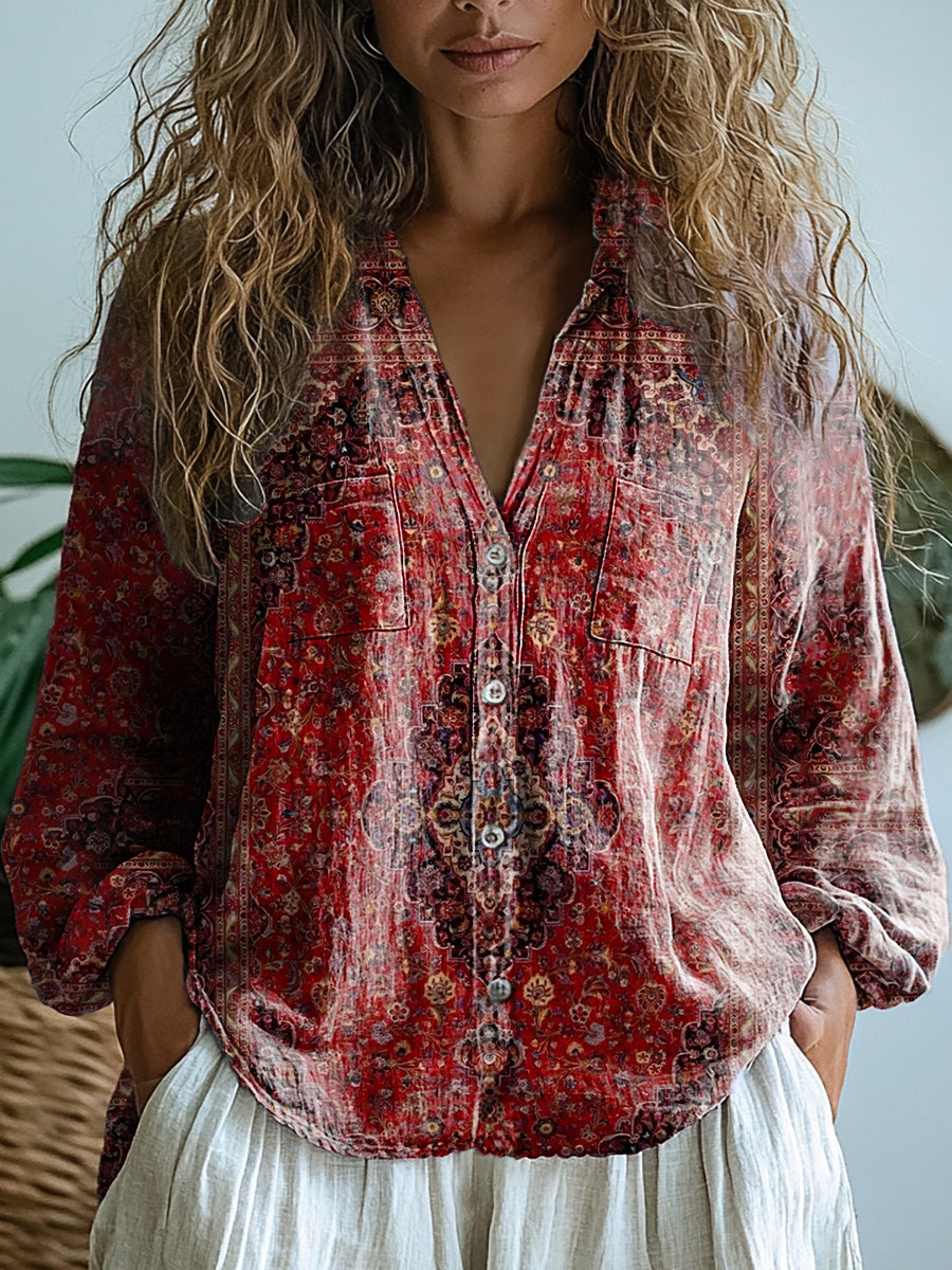 Vintage Ethnic Style Tattoo Pattern Art Print Casual Long Sleeve Comfo