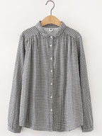 Women's Vintage Simple Linen Blend Long Sleeve Shirt artswardrobe